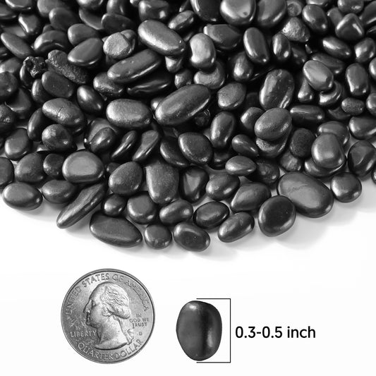 Black Pebbles, Polished River Rocks Small Gravel Stones, 9mm-12mm