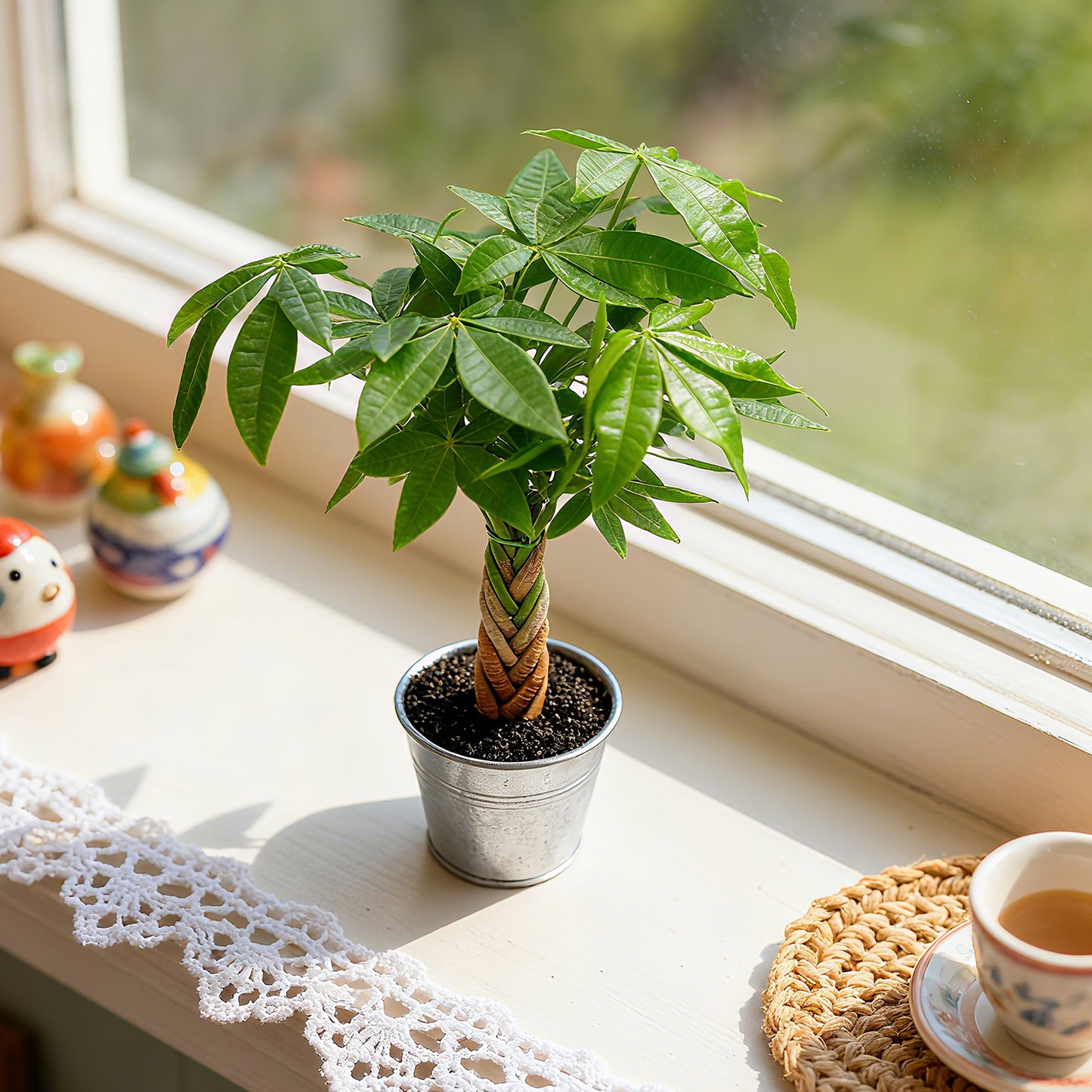 Money Tree Braided Trunk Houseplant with Lush Green Leaves