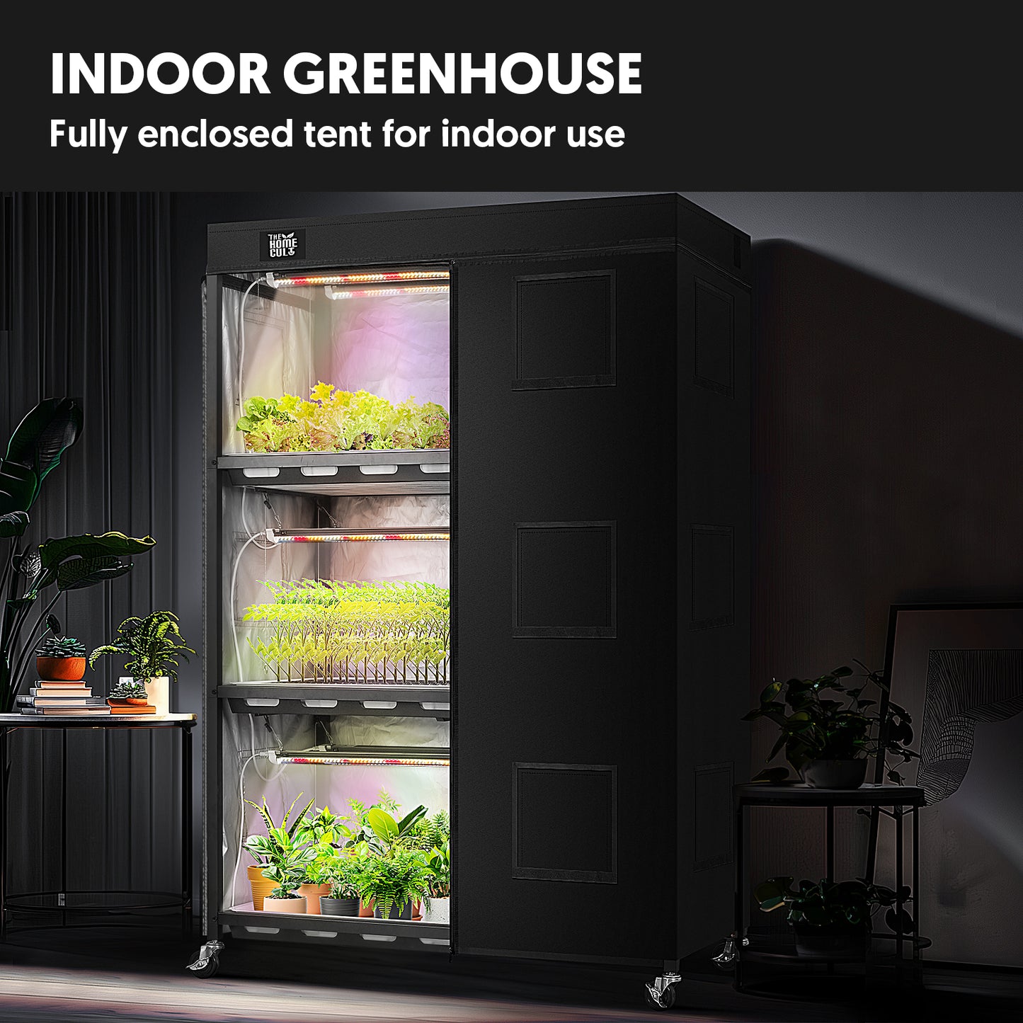 Indoor 3-Tier Greenhouse with Full Spectrum LED Light