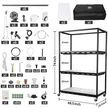 Hydroponic 3-Tier Plant Stand with LED Light & Tent Indoor