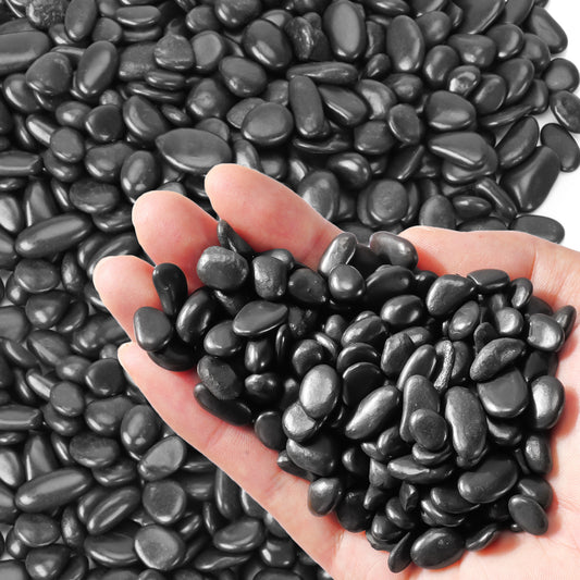 Black Pebbles, Polished River Rocks Small Gravel Stones, 9mm-12mm