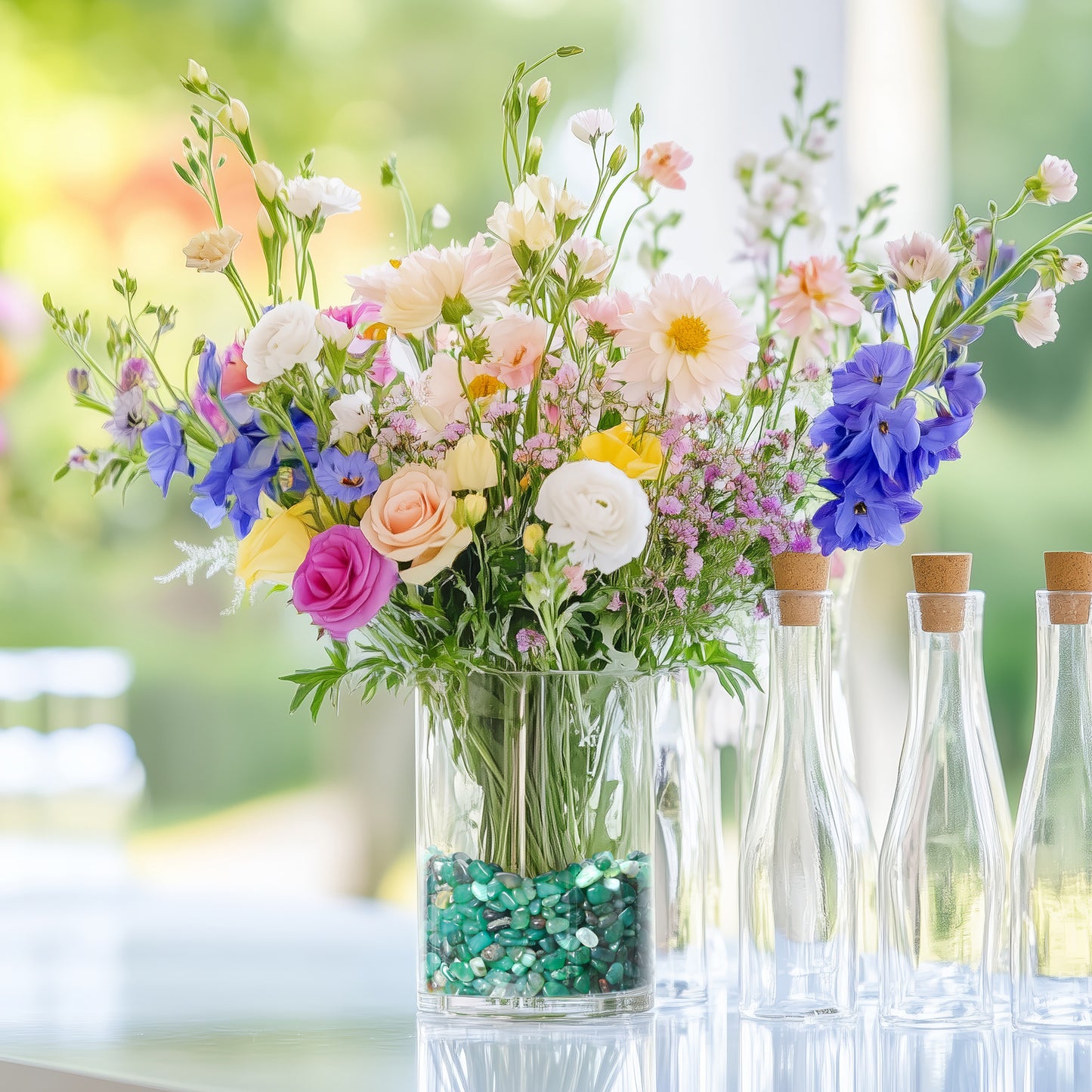 Green Crystal Pebbles, Polished River Rocks Decorative Rocks, 5mm-8mm